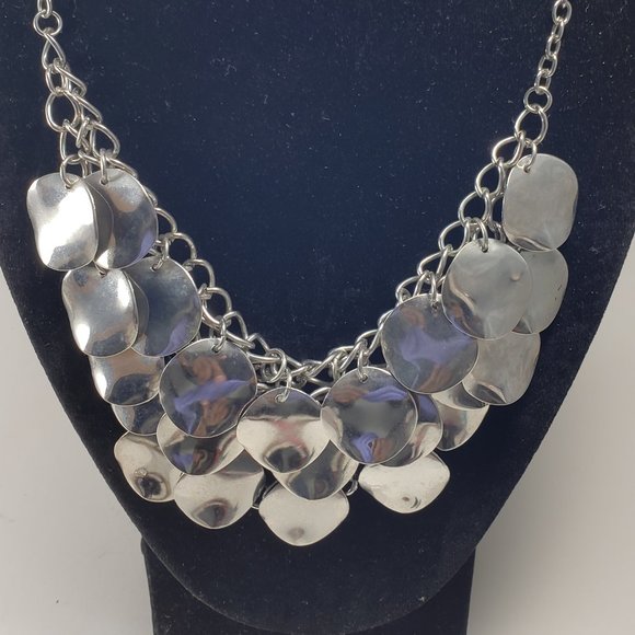 Jewelry - Polished Silver-tone disc Statement Necklace  C1